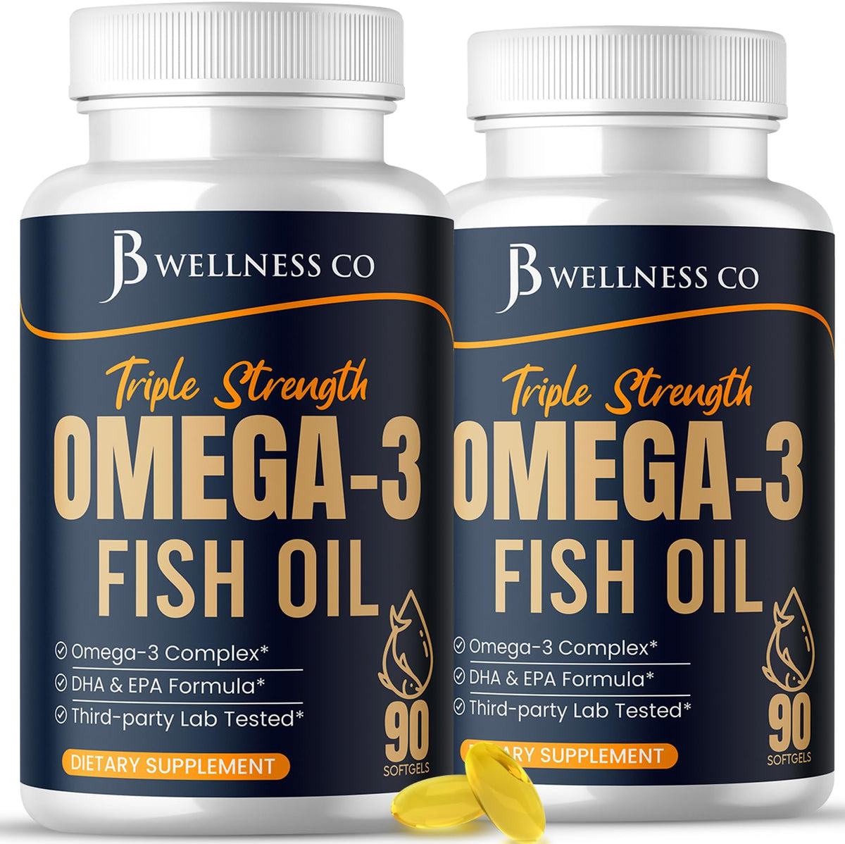 JB Wellness Co triple-strength omega-3 bottle front with 180 capsules for daily wellness