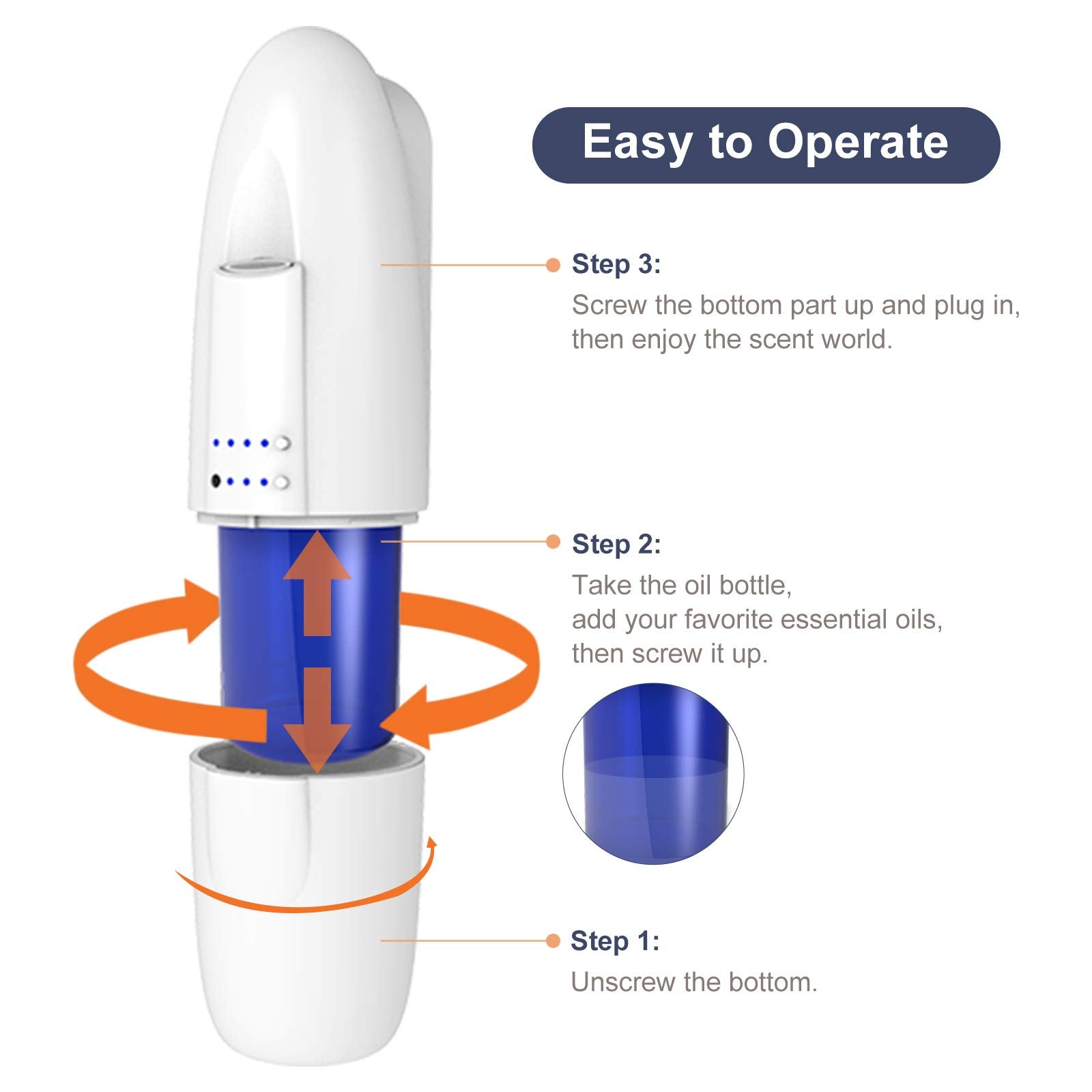 JCLOUD 100ml oil bottle inserted in diffuser, ready for lavender or lemon scent diffusion.