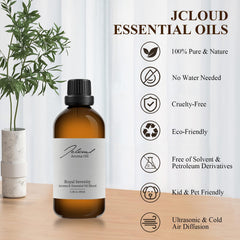 JCLOUD Royal Serenity amber and sandalwood bottle delivering warm, hotel-like atmosphere