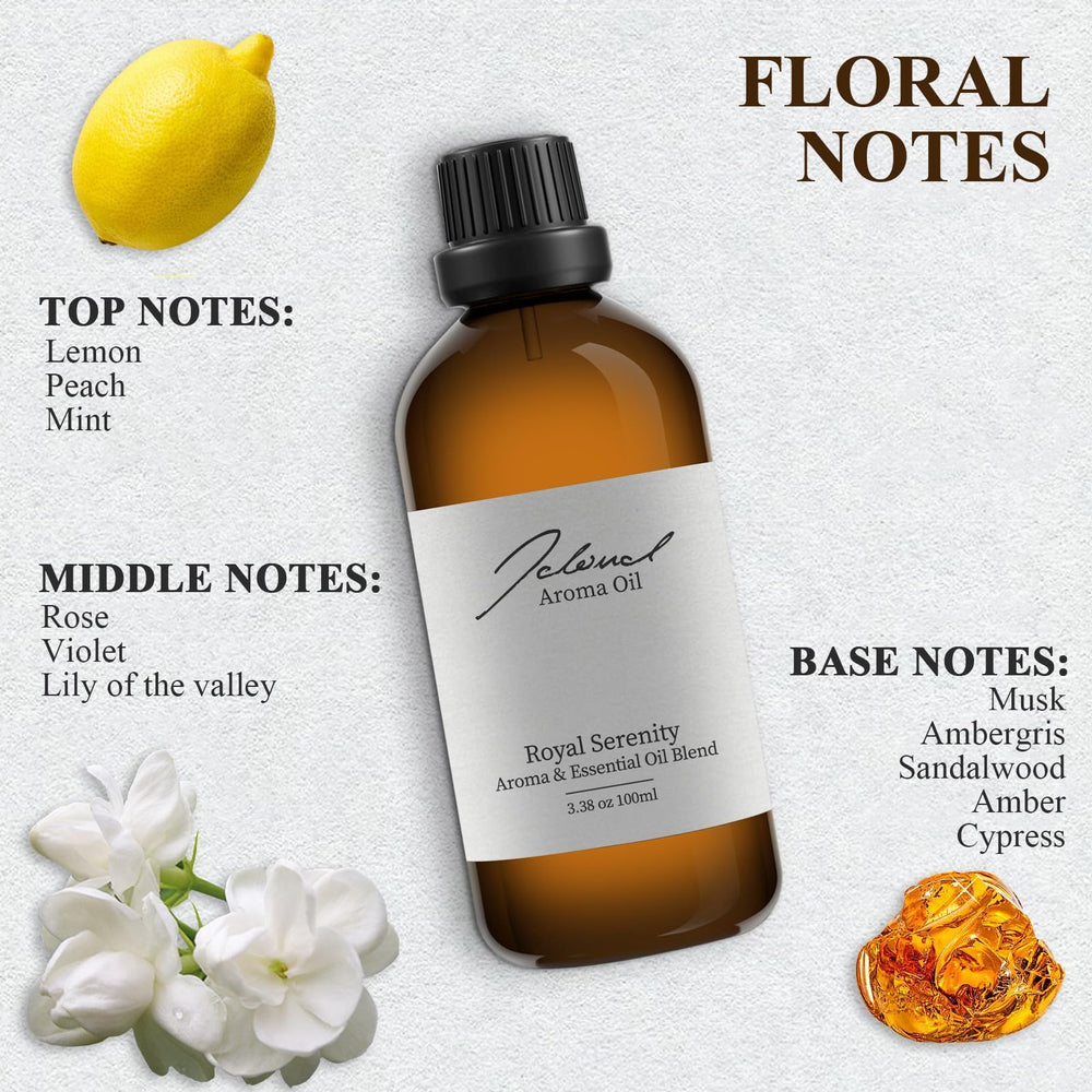 JCLOUD Royal Serenity floral bouquet bottle emphasizing roses, jasmine, and violets for elegant ambience