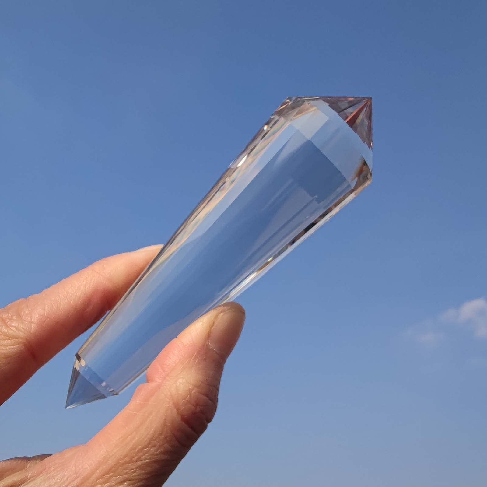JDFlying clear crystal wand 24-sided Vogel point for chakra balancing