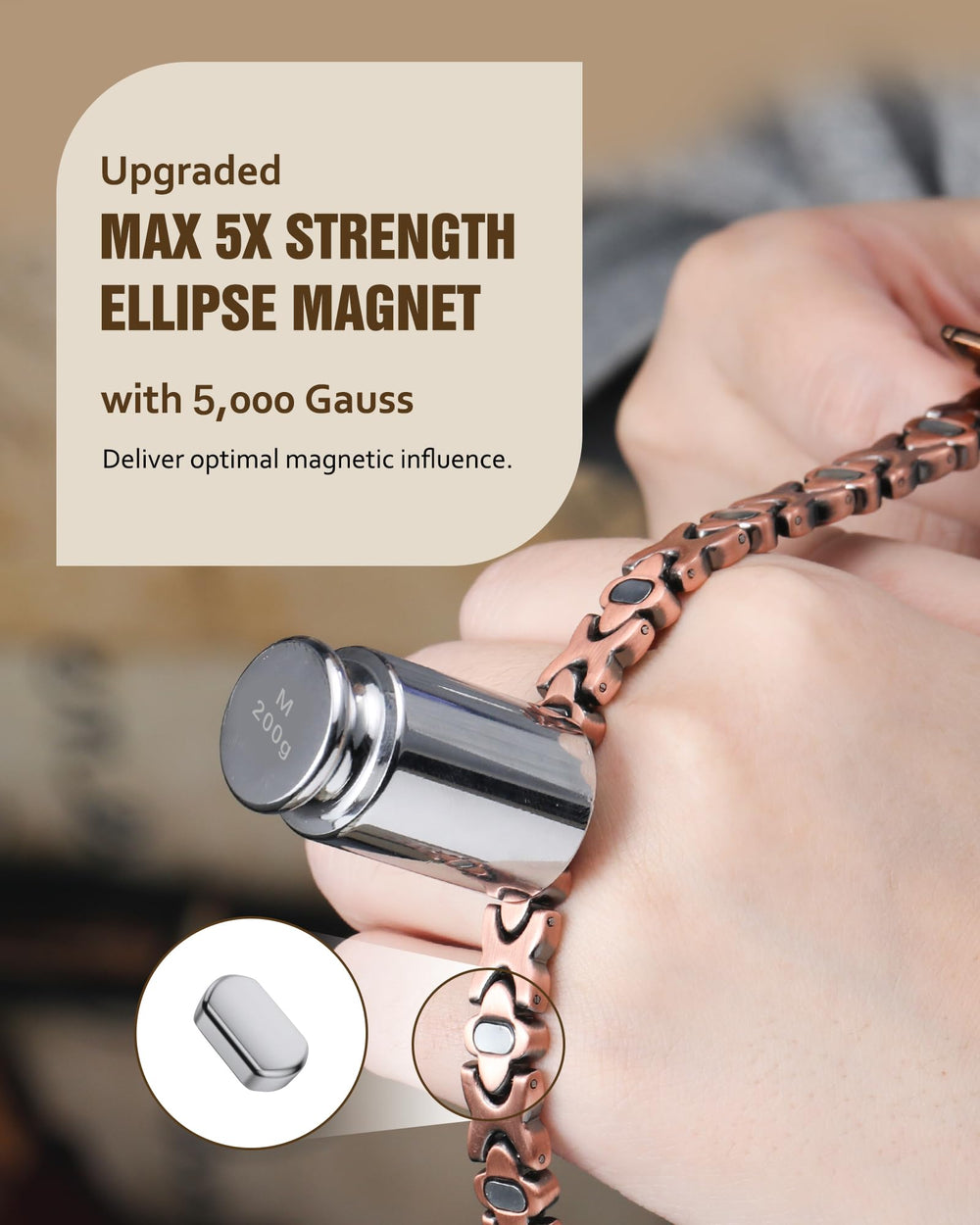 Jecanori solid copper women's bracelet closeup showcasing durable, skin-friendly material.