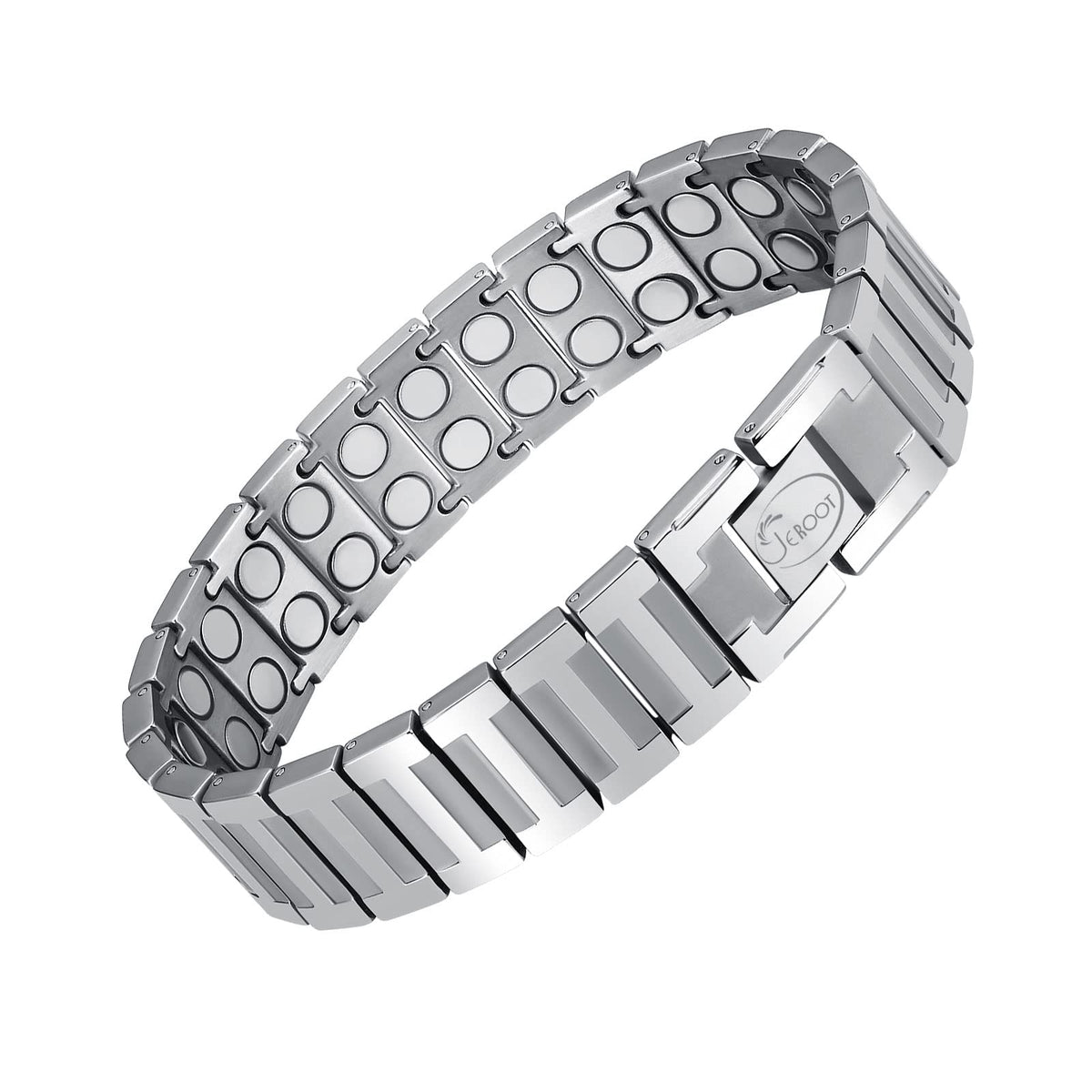 JEROOT magnetic bracelet close-up highlighting sleek titanium design for daily wear