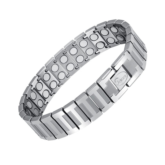 JEROOT magnetic bracelet close-up highlighting sleek titanium design for daily wear