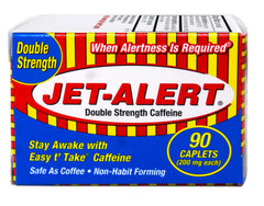 Jet Alert double strength caplets bottle closeup shows fast alertness support.