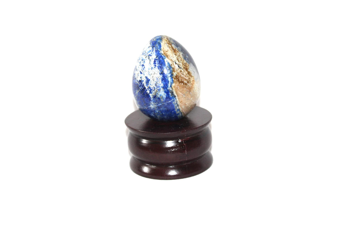 Jet International Lapis Lazuli egg 2-inch close-up highlighting blue with gold pyrite for meditation.