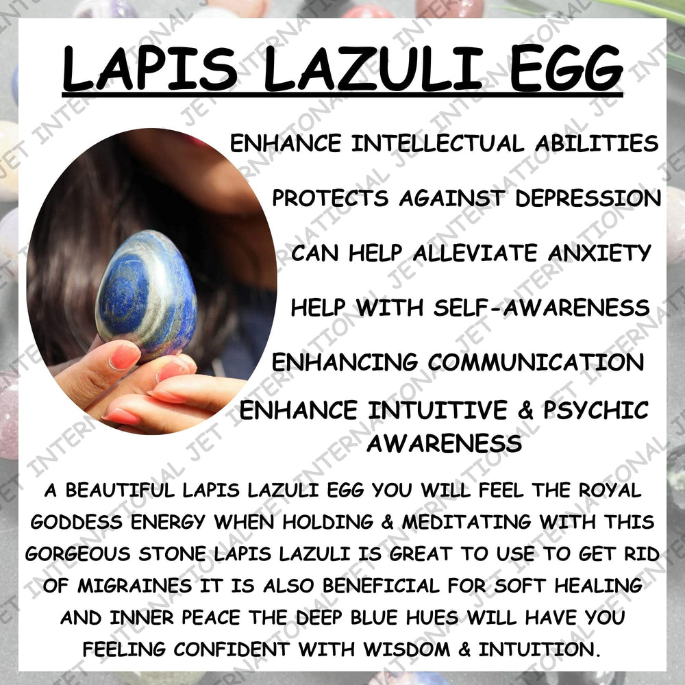 Jet International Lapis Lazuli egg during a Reiki session, promoting balance and energy flow.