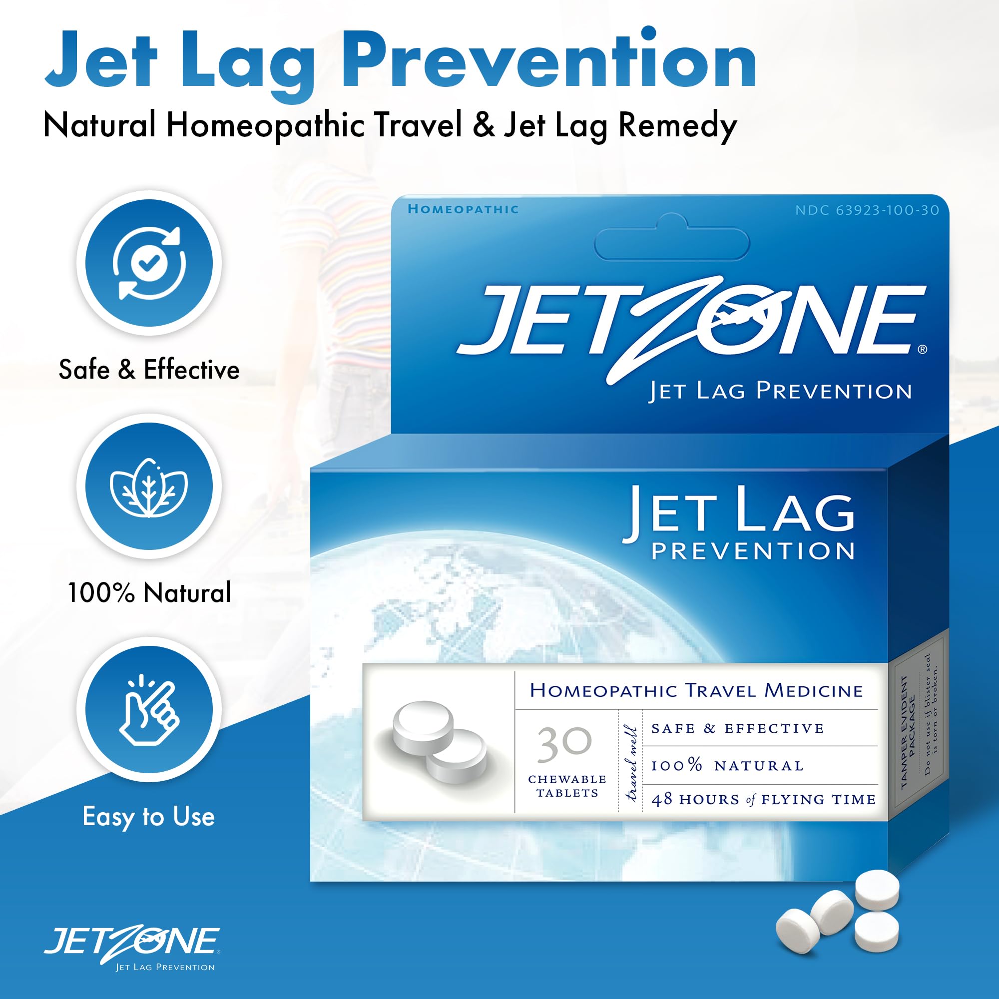 JetZone chewables closeup highlighting tasty travel tablets for circadian support.