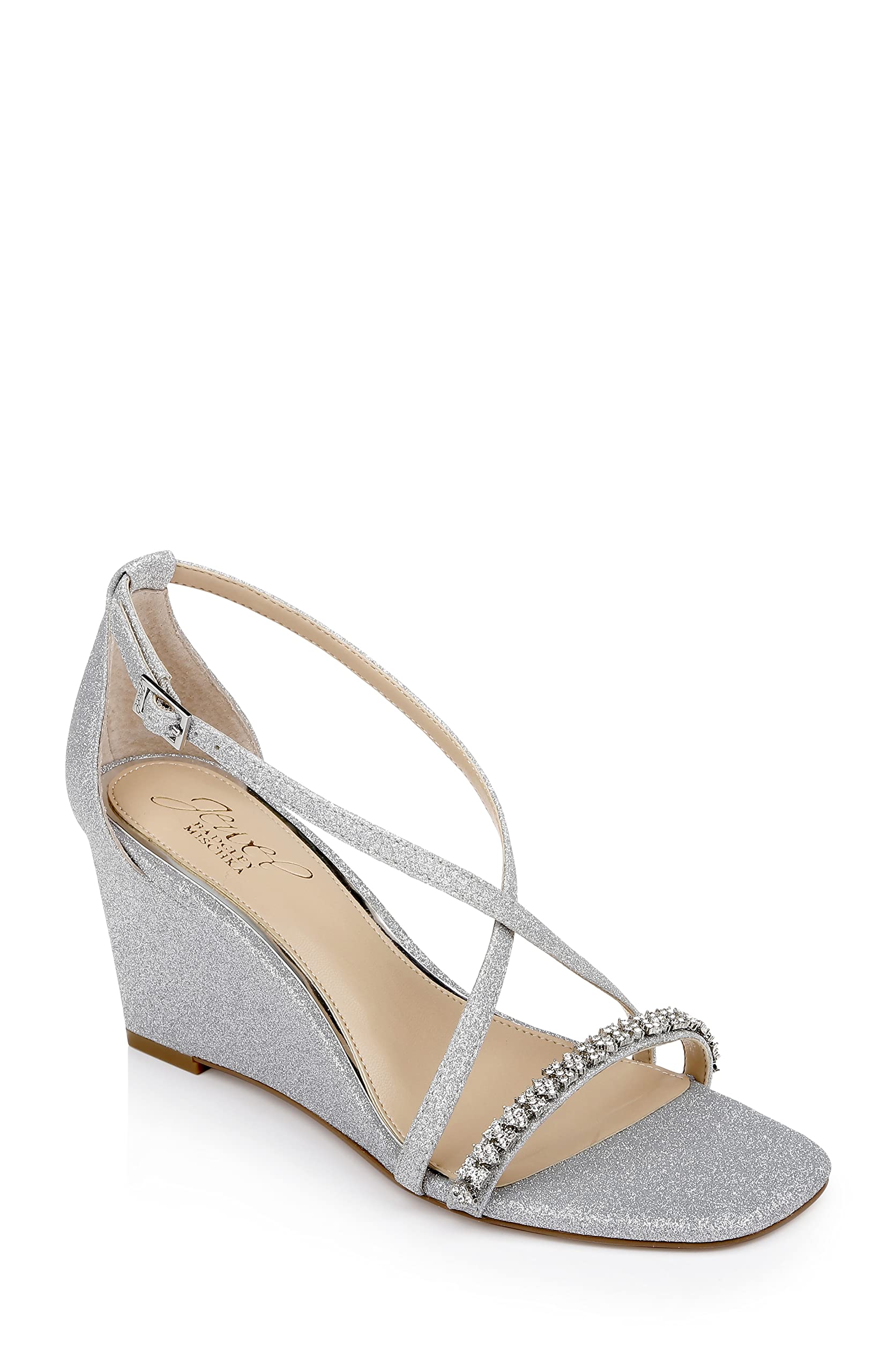 Jewel Badgley Mischka Adelynn ornamented wedge heel for refined evening wear