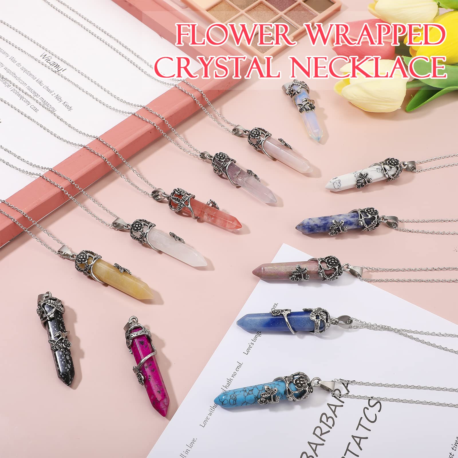 Jexine hexagonal crystal pendant highlighting multiple color options for styling.