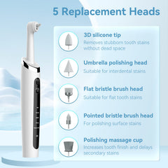 Jeyoe Tooth Polisher head tips set shows five interchangeable heads for varied cleaning tasks.