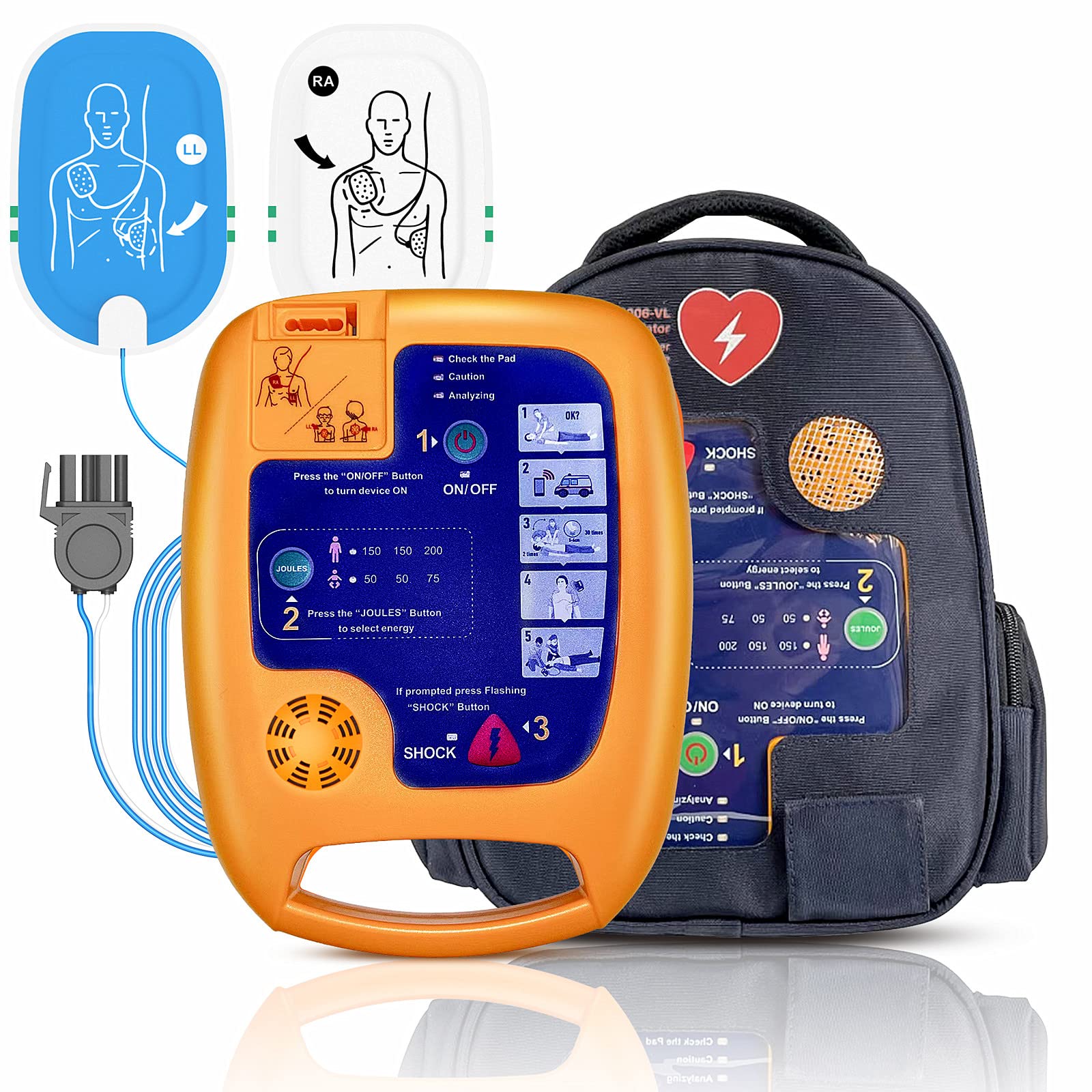 JIALANRW AED front view demonstrates portable design for emergencies.