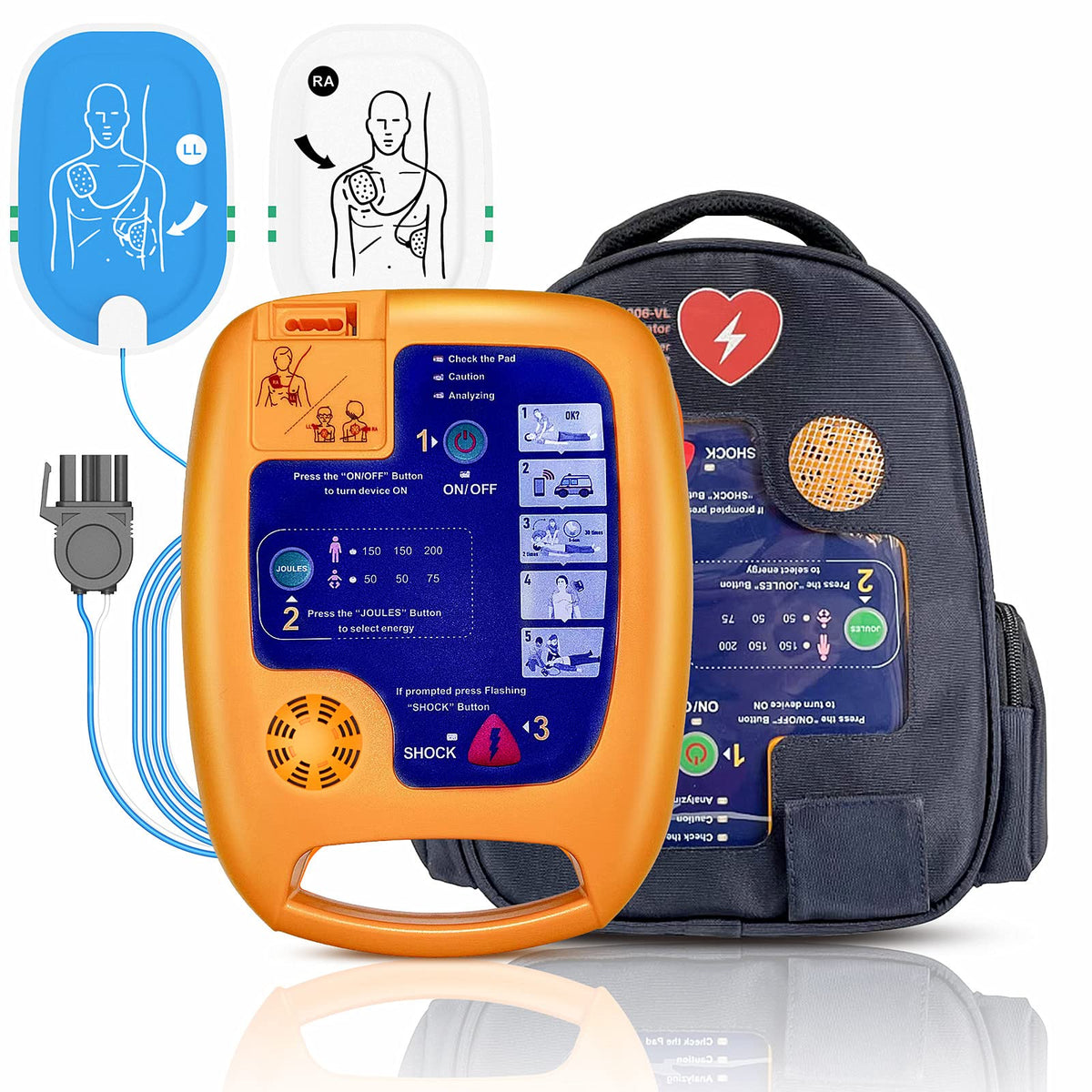 JIALANRW AED front view demonstrates portable design for emergencies.