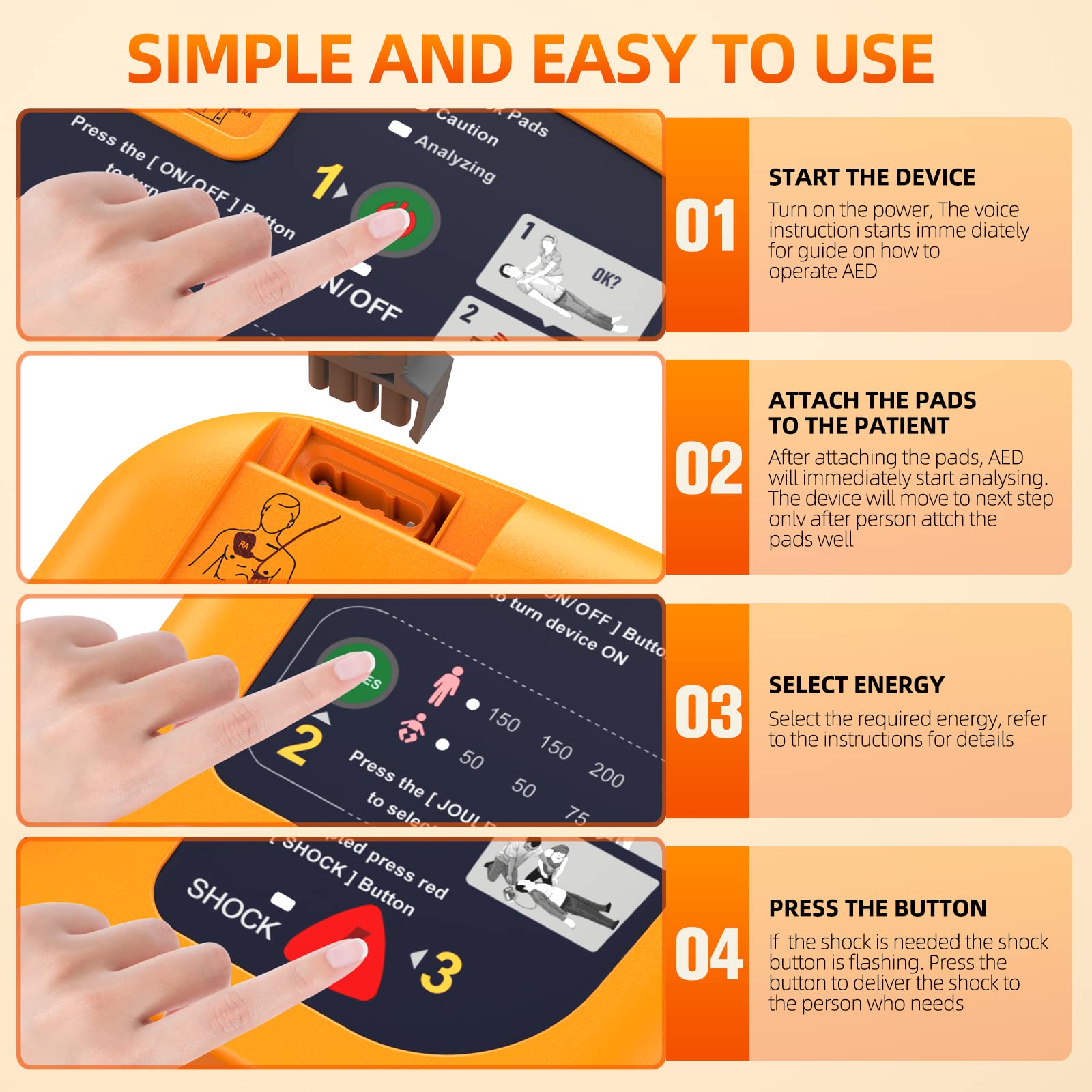 JIALANRW AED usage instructions highlight ease of operation.