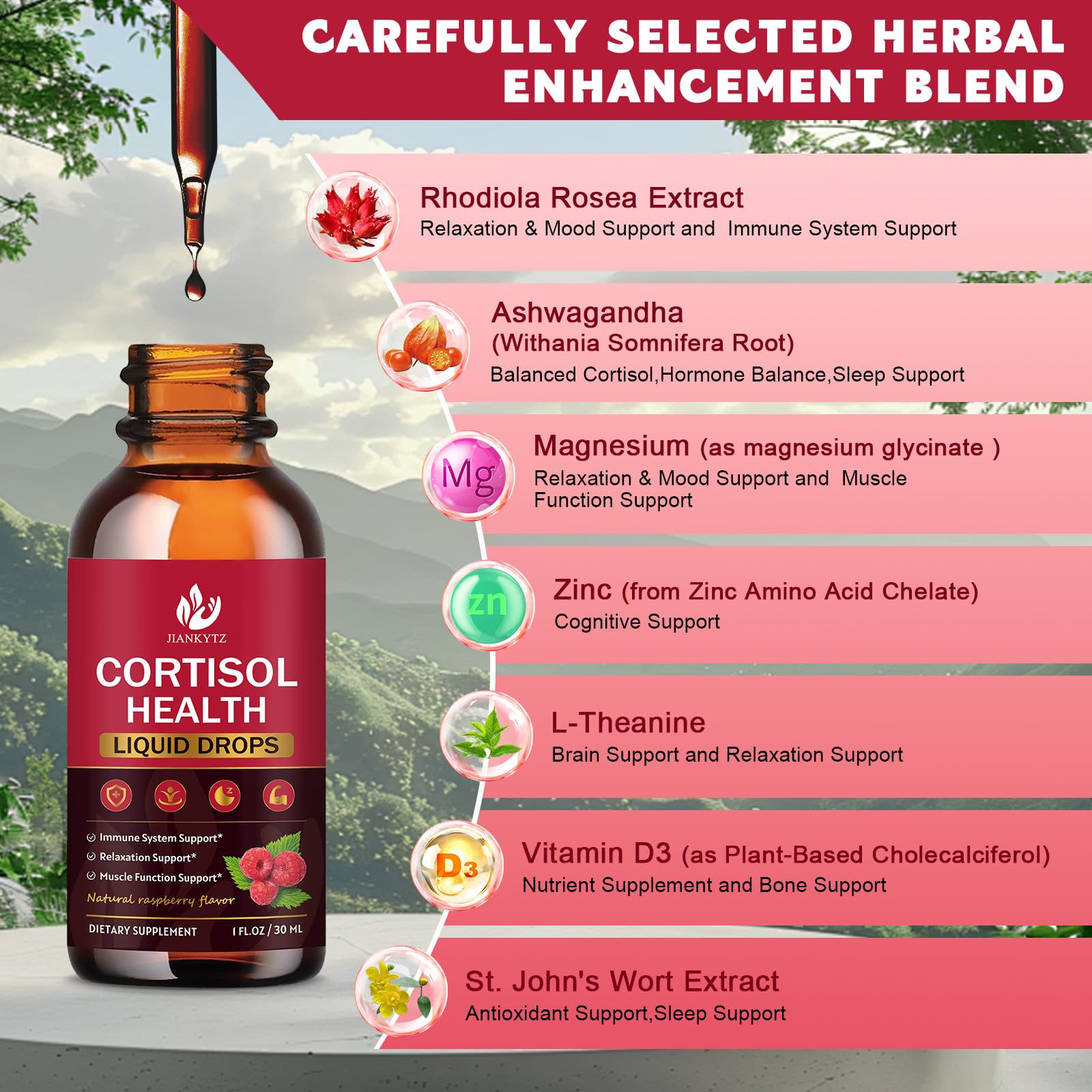 JIANKYTZ Cortisol Drops packaging box indicating sugar-free wellness solution.