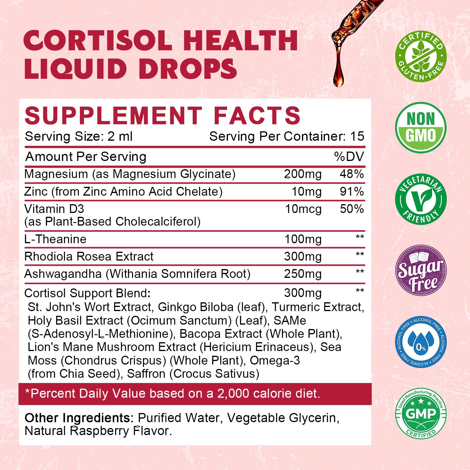 JIANKYTZ Cortisol Drops raspberry pour showing easy dosage into beverage.