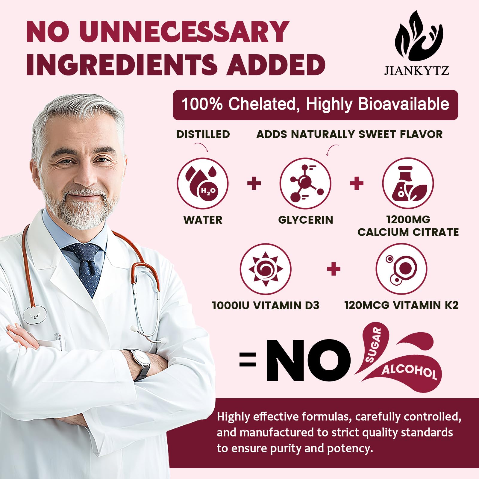 JIANKYTZ absorption-optimized liquid calcium for fast uptake without stomach acidity.