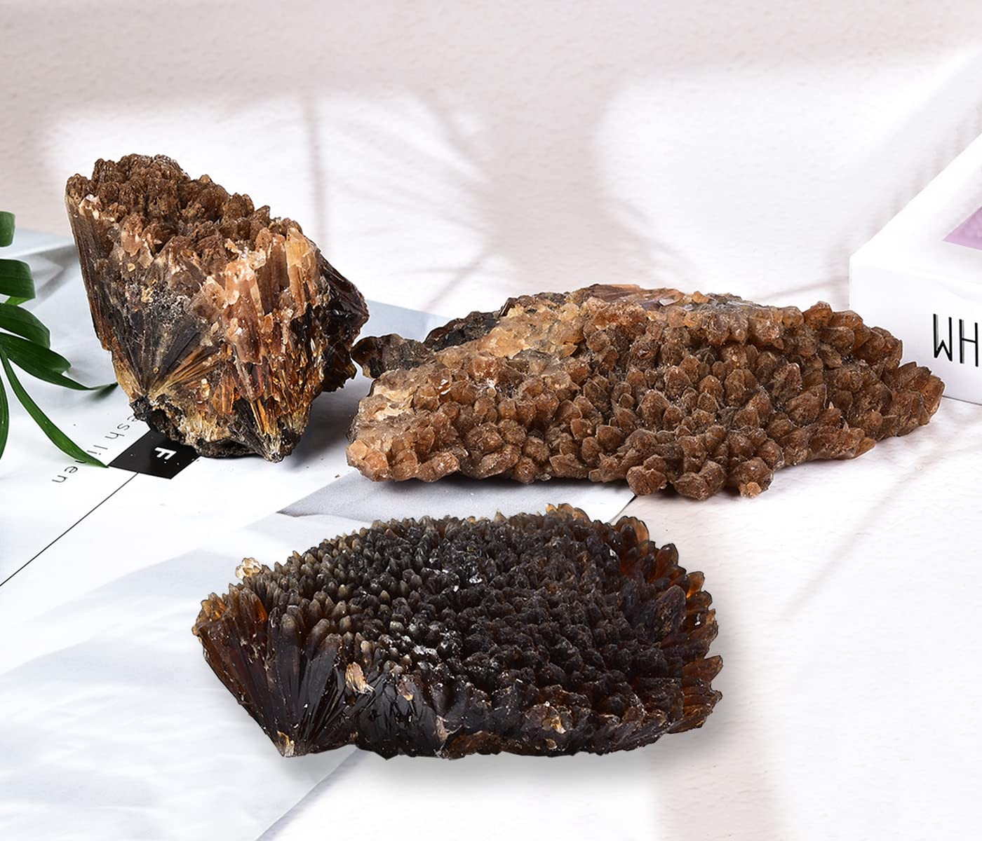 JIC Gem amber calcite cluster geode showcases honey-gold glow in sunlight or lamplight