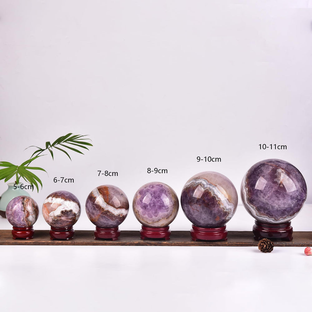JIC Gem amethyst sphere on stand viewed from the side