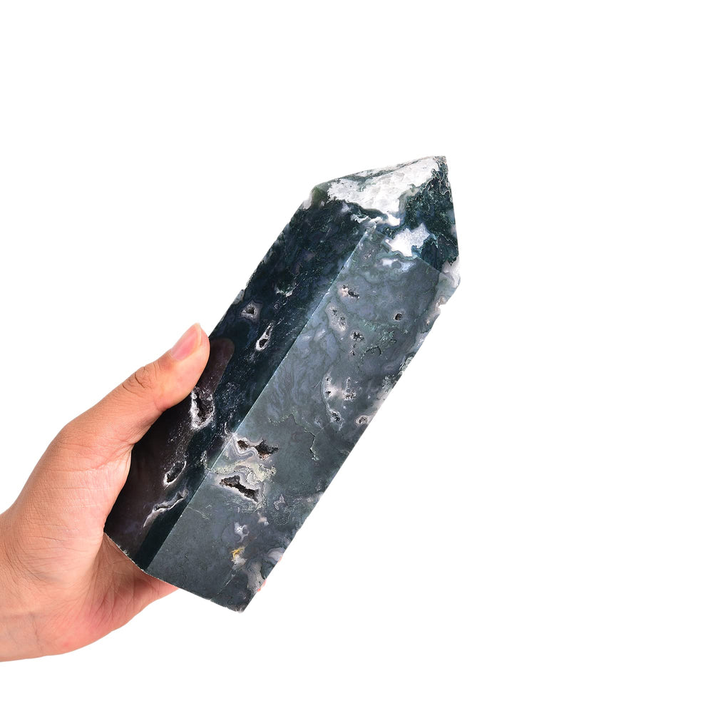JIC Gem aquatic agate tower with tetrahedral point, calm decor focal point