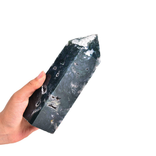 JIC Gem aquatic agate tower with tetrahedral point, calm decor focal point