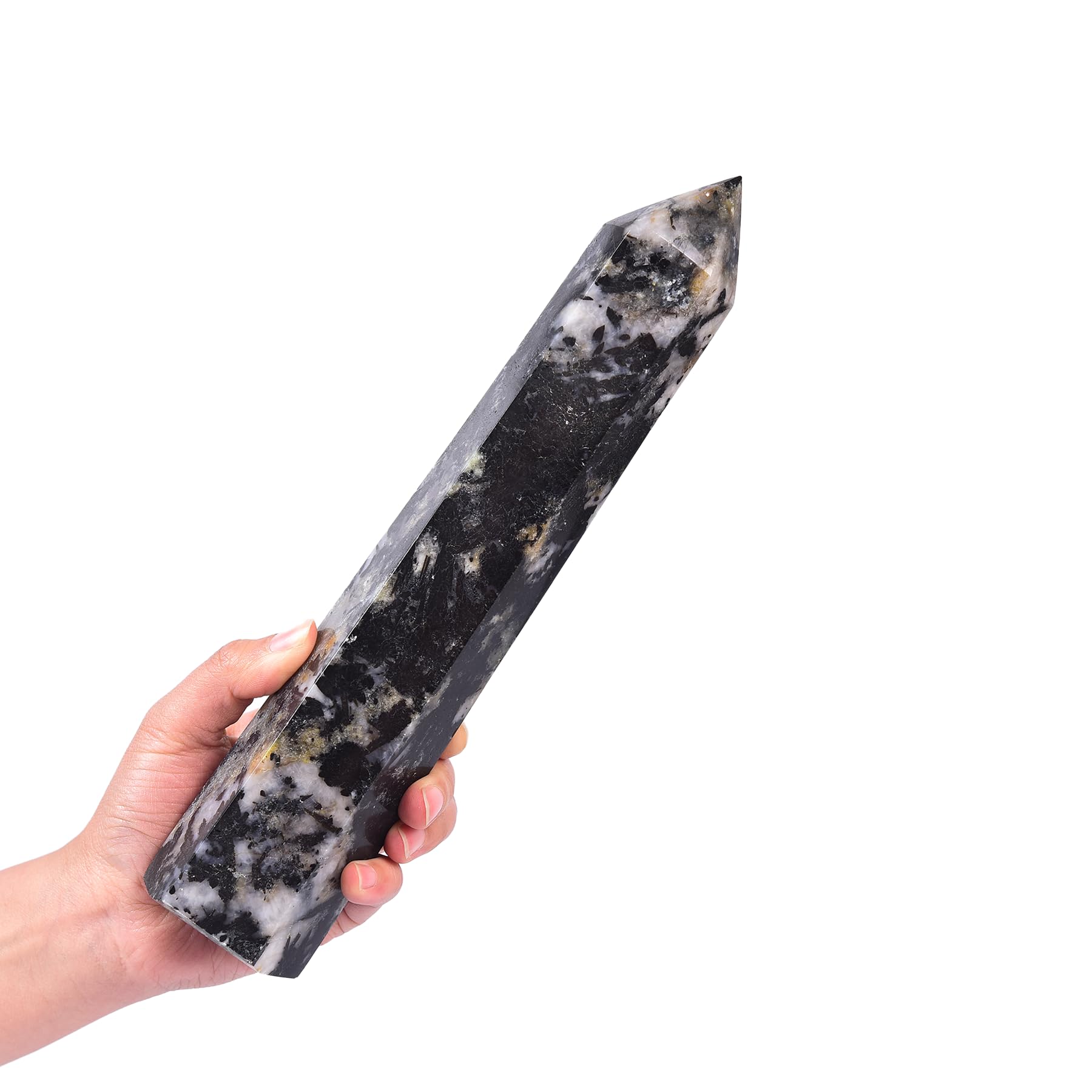 JIC Gem black and white tourmaline obelisk wand for energy protection and focus