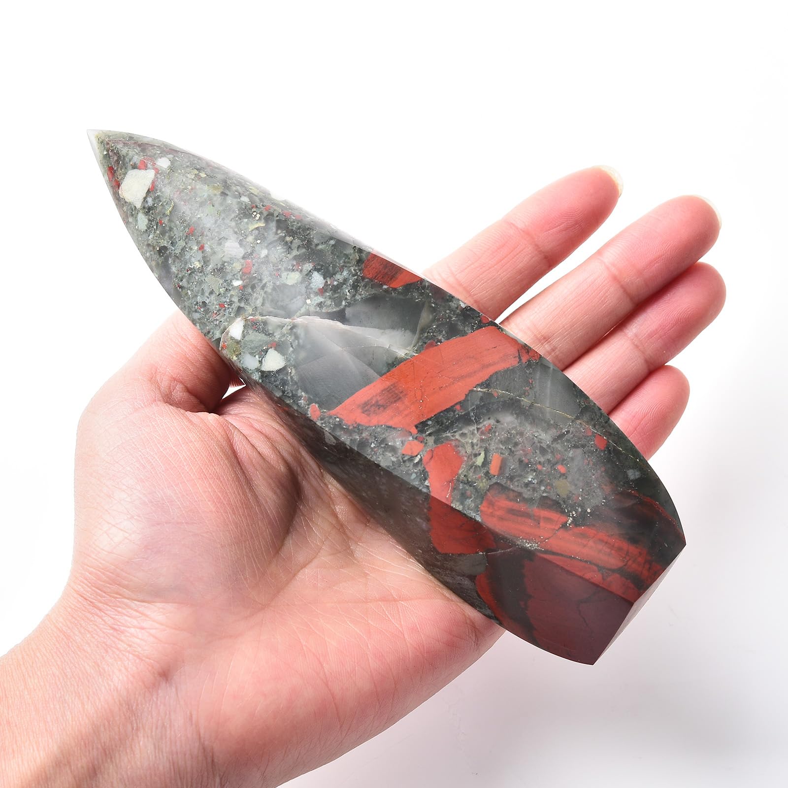 JIC Gem bloodstone tower close-up reveals rich color and texture for courage spaces.
