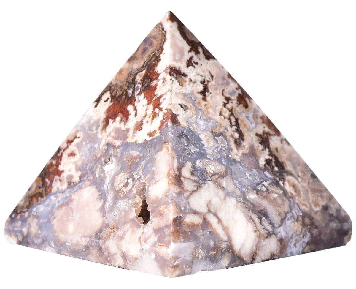 JIC Gem blue cherry blossom agate pyramid, 90mm, focal point for focus and calm energy