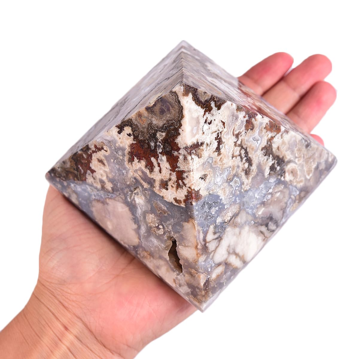 JIC Gem cherry blossom agate pyramid used in meditation for balanced ambiance
