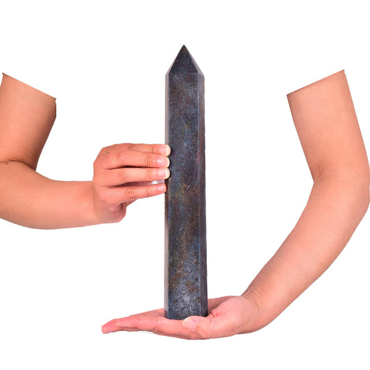 JIC Gem blue green ruby zoisite wand, angle two, centers energy during practice.