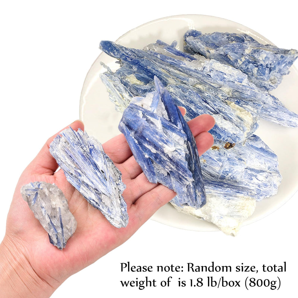 JIC Gem blue kyanite crystal blades closeup, highlighting elongated forms and natural texture.