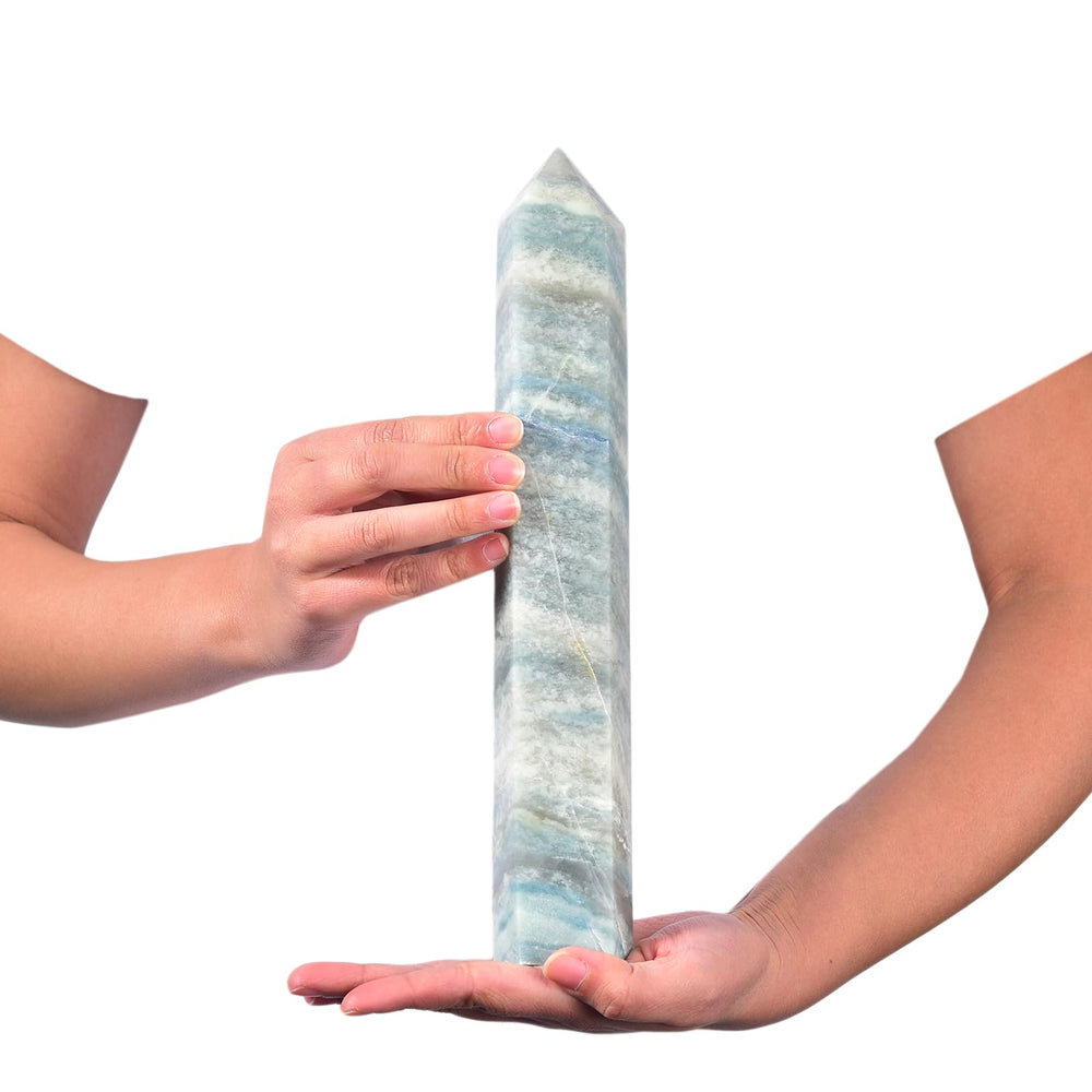 JIC Gem blue quartz six facets wand enhances meditation and focus.