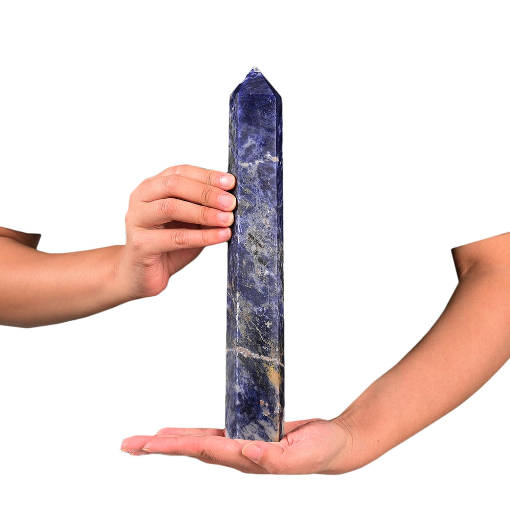 JIC Gem blue sodalite crystal wand with six facets aids clarity and concentration