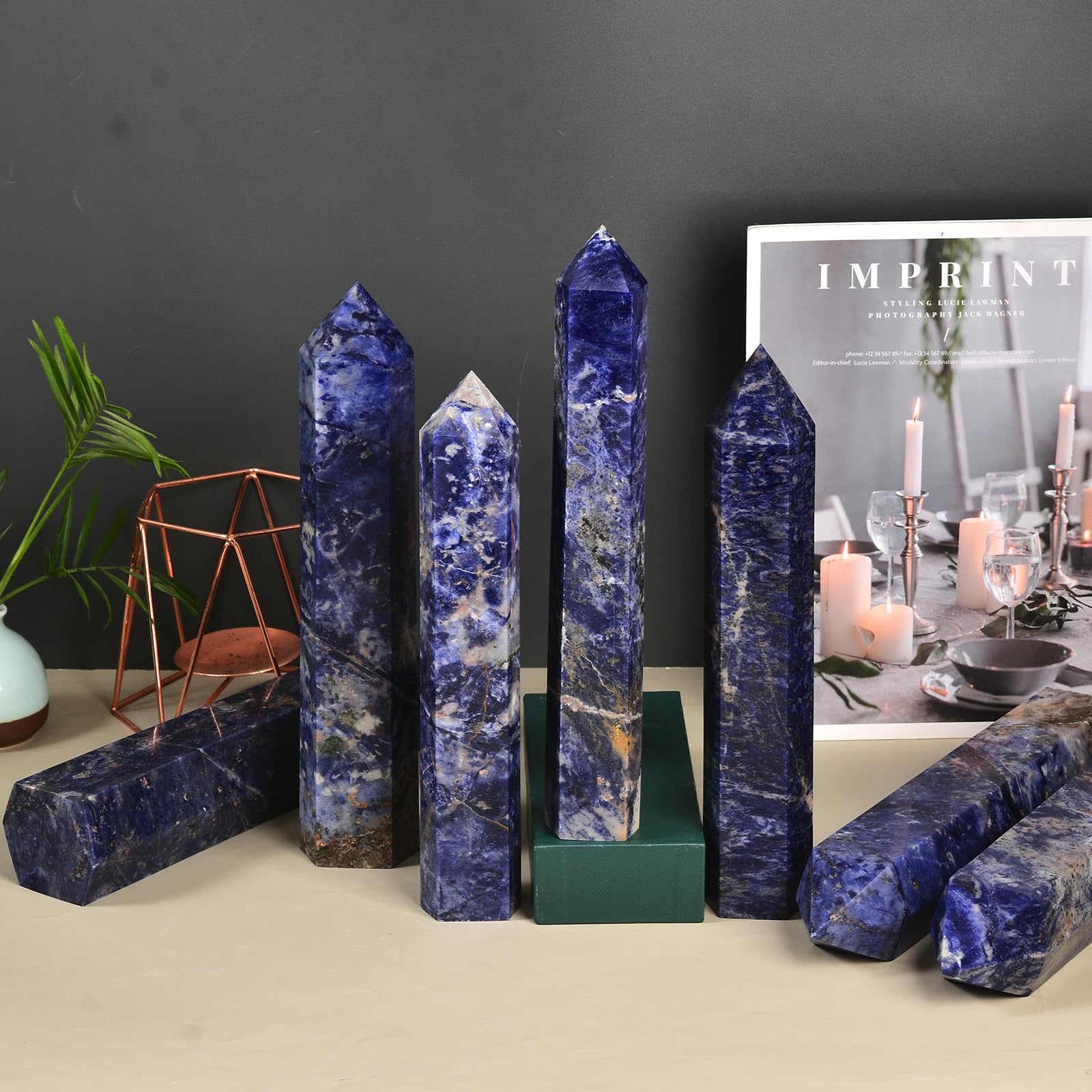 JIC Gem blue sodalite ornament with natural veins and charm