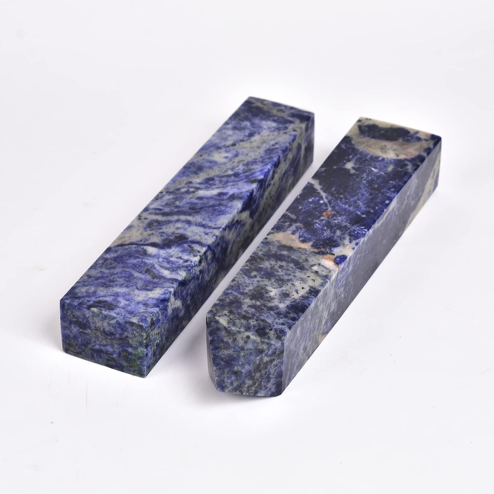 JIC Gem blue sodalite obelisk on crystal grid display