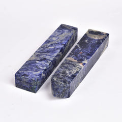 JIC Gem blue sodalite obelisk on crystal grid display