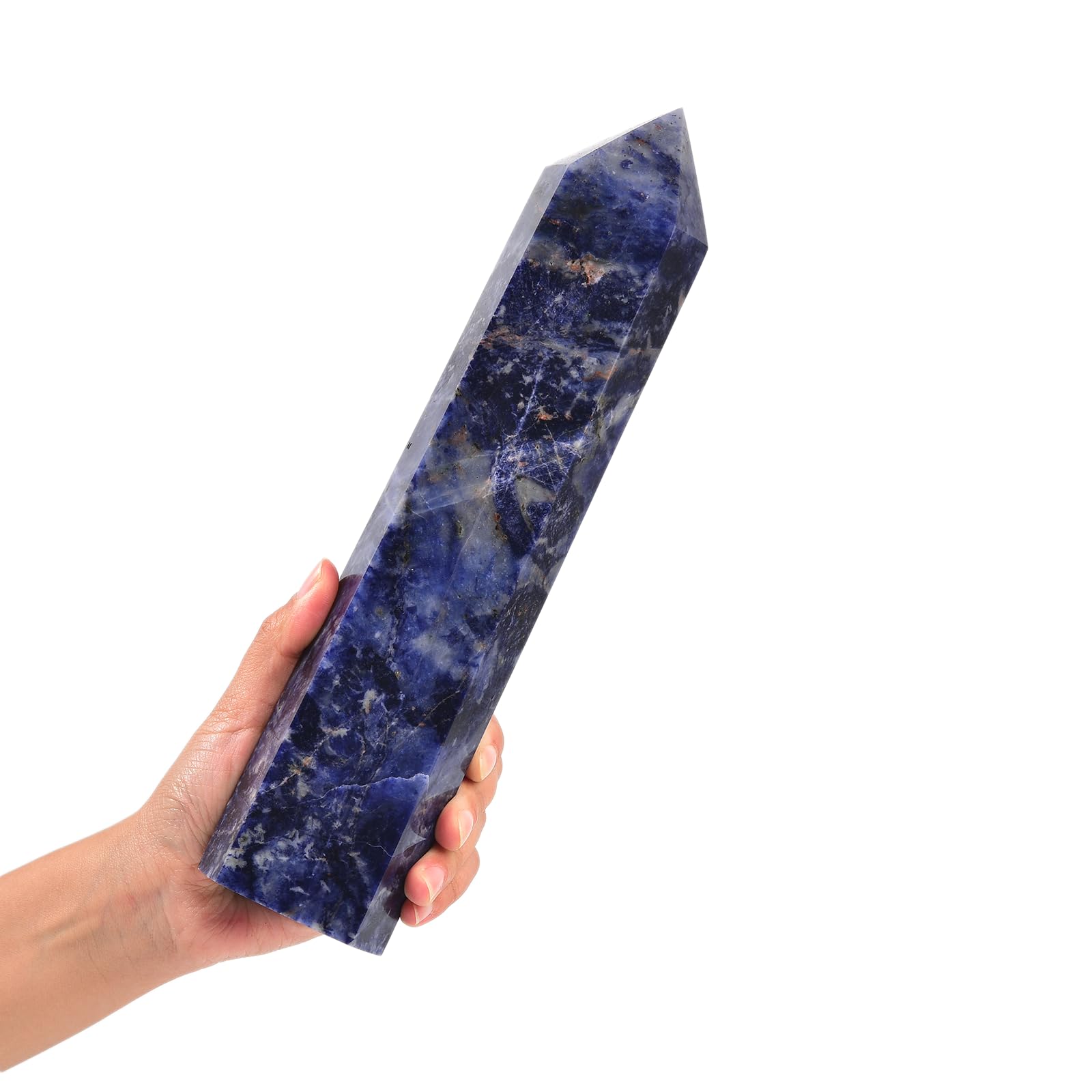 JIC Gem blue sodalite obelisk tower with deep blue veins for meditation and focus.