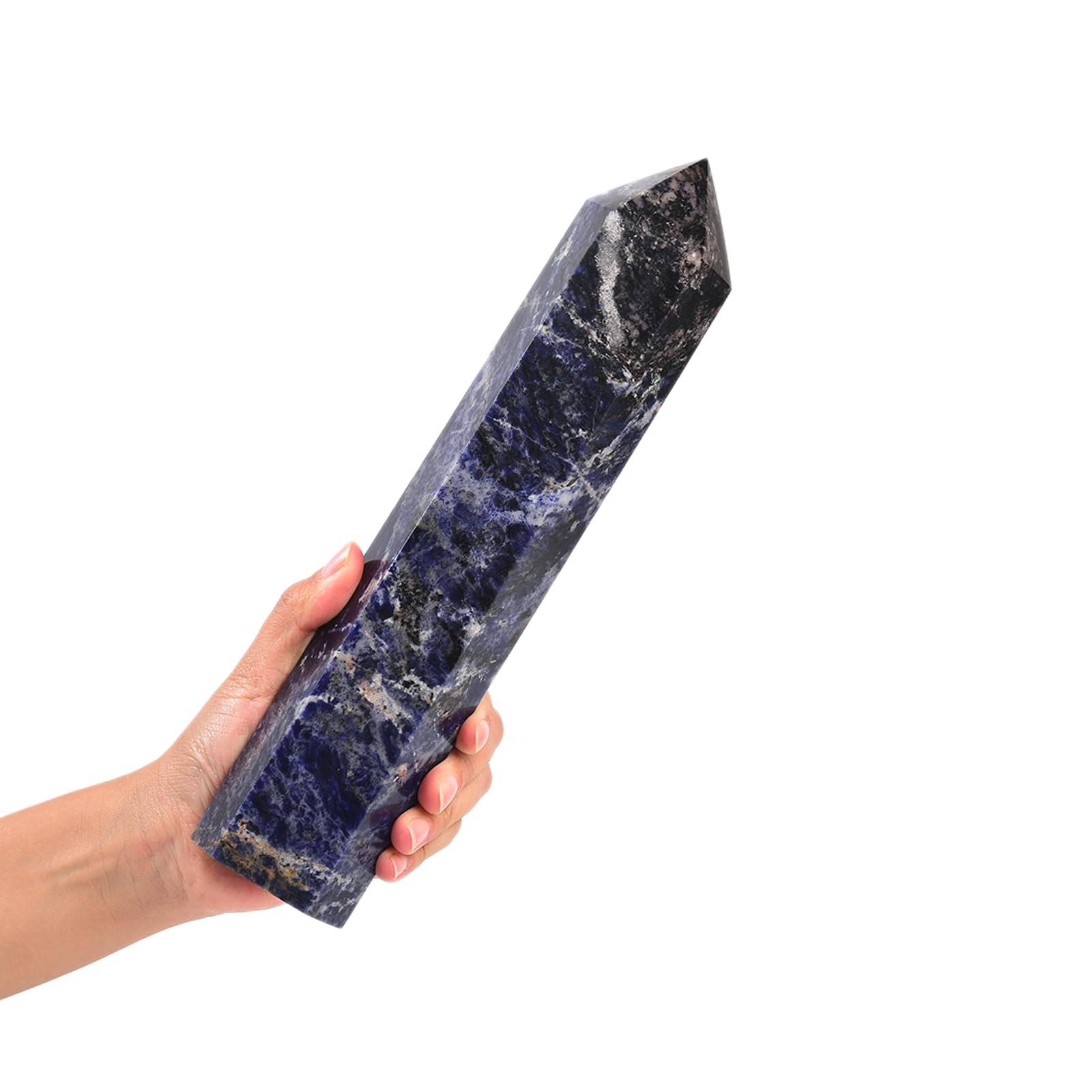 JIC Gem blue sodalite obelisk tower with six facets for meditation and focus
