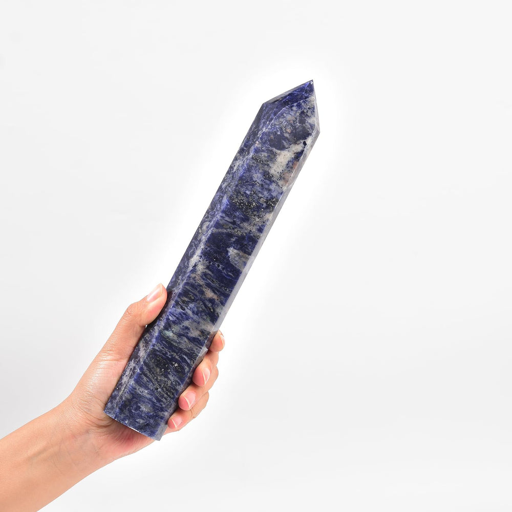 JIC Gem blue sodalite obelisk with six facets for meditation and focus