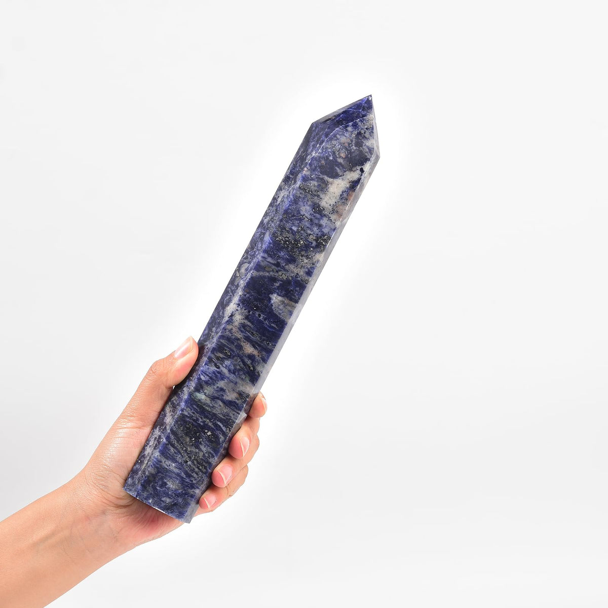 JIC Gem blue sodalite obelisk with six facets for meditation and focus