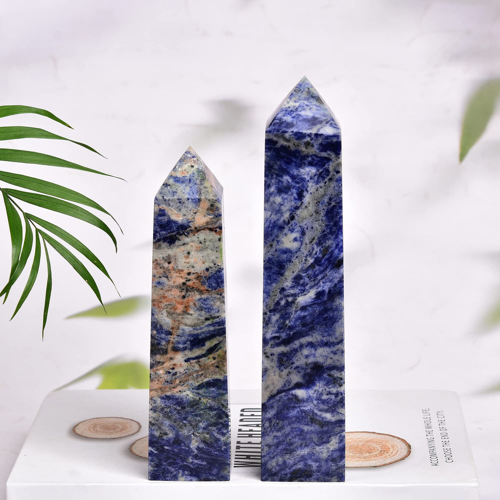 JIC Gem Blue Sodalite Tower on an altar for spiritual work.