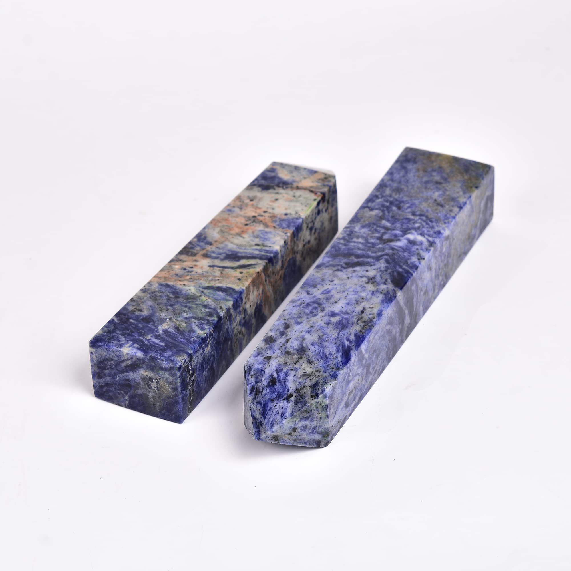 JIC Gem Blue Sodalite Tower on crystal grid for mindfulness practice.