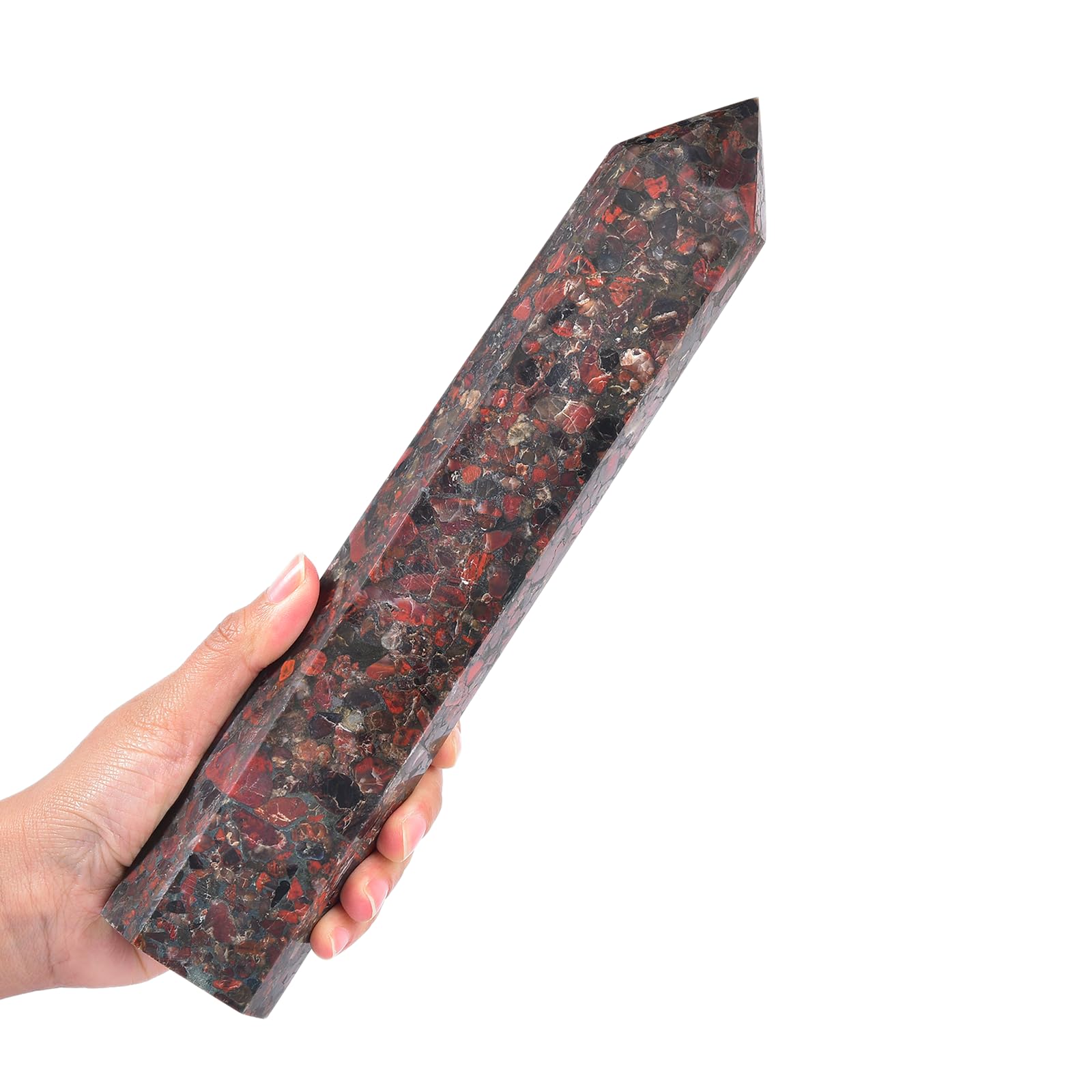 JIC Gem Brazilian red agate crystal tower with six facets for meditation and balance