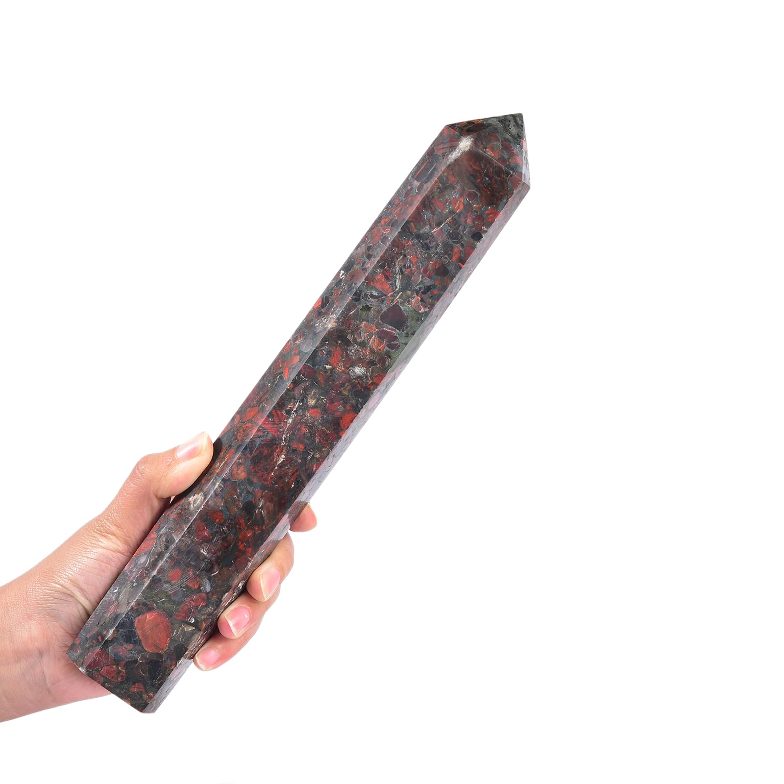 JIC Gem Brazilian red agate crystal tower for meditation and energy balance.