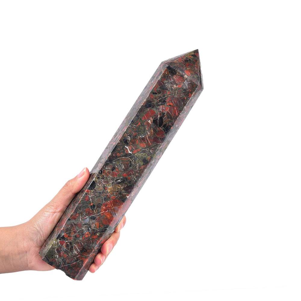JIC Gem Brazilian red agate obelisk tower close-up with six facets