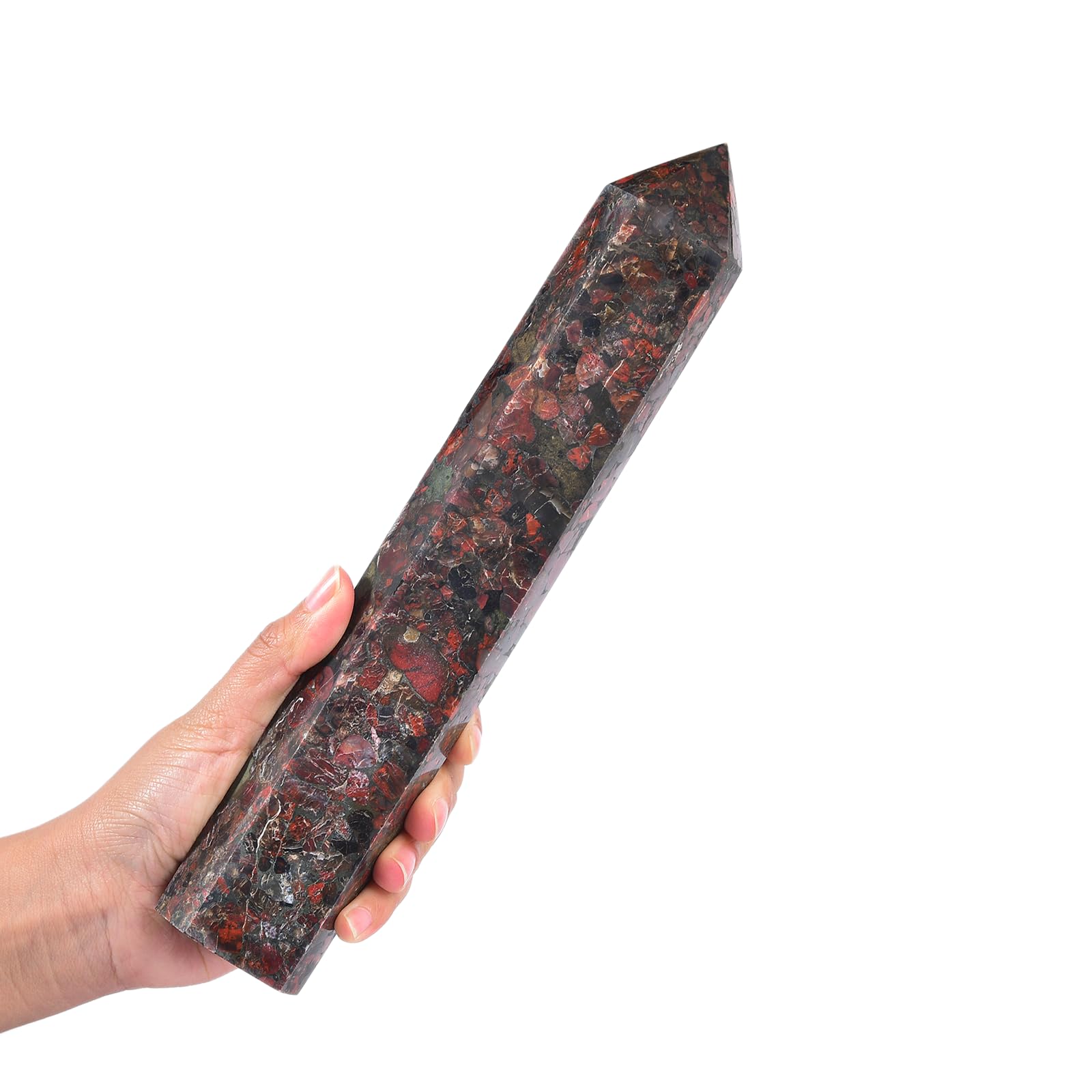 JIC Gem Brazilian red agate tower with natural polish for meditation.