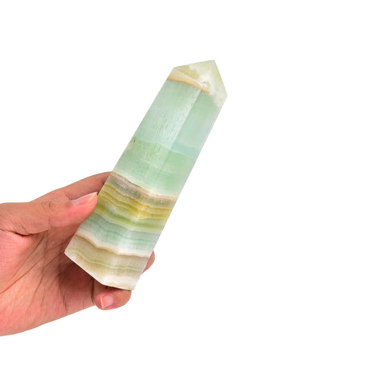JIC Gem Caribbean Calcite wand top view enhances calm focus in any space