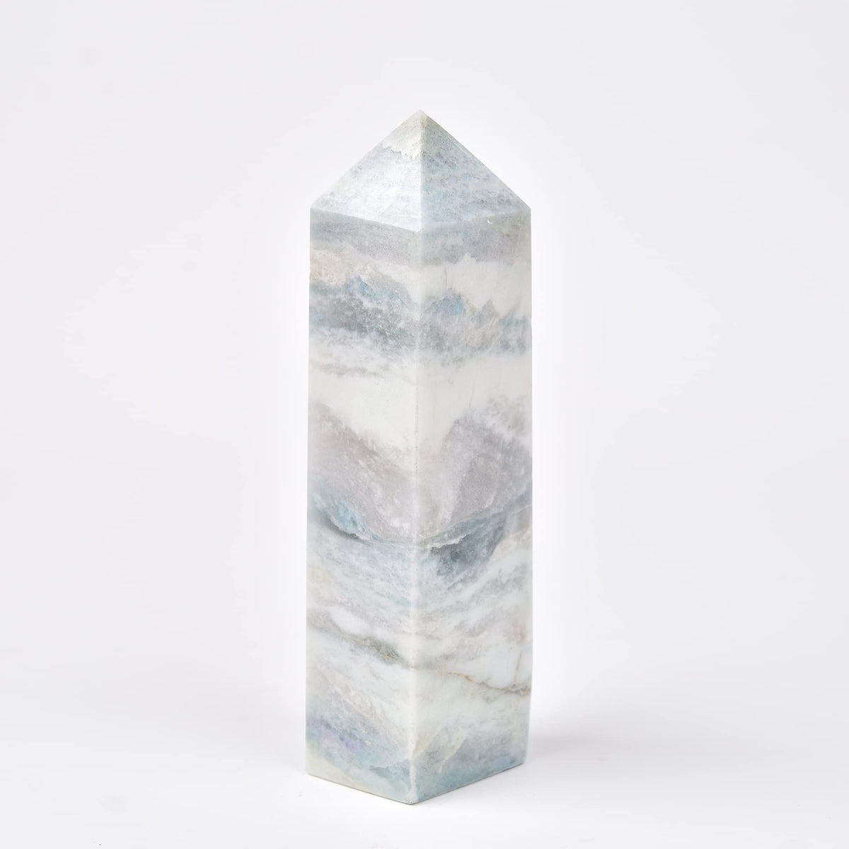 JIC Gem Celestite quartz tower top view for meditation and focus