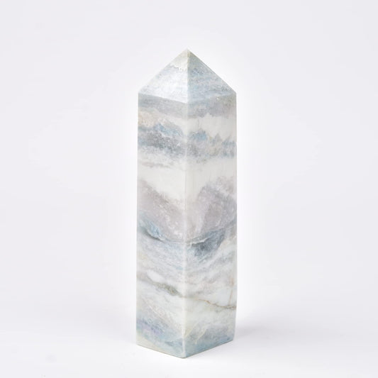 JIC Gem Celestite quartz tower top view for meditation and focus