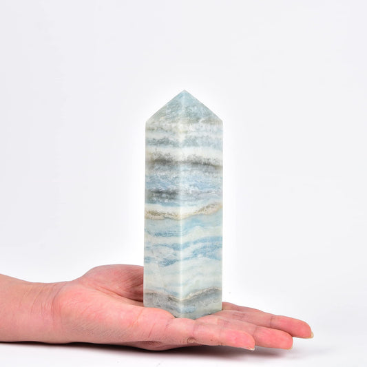 JIC Gem Celestite wand close-up showing calming blue crystals